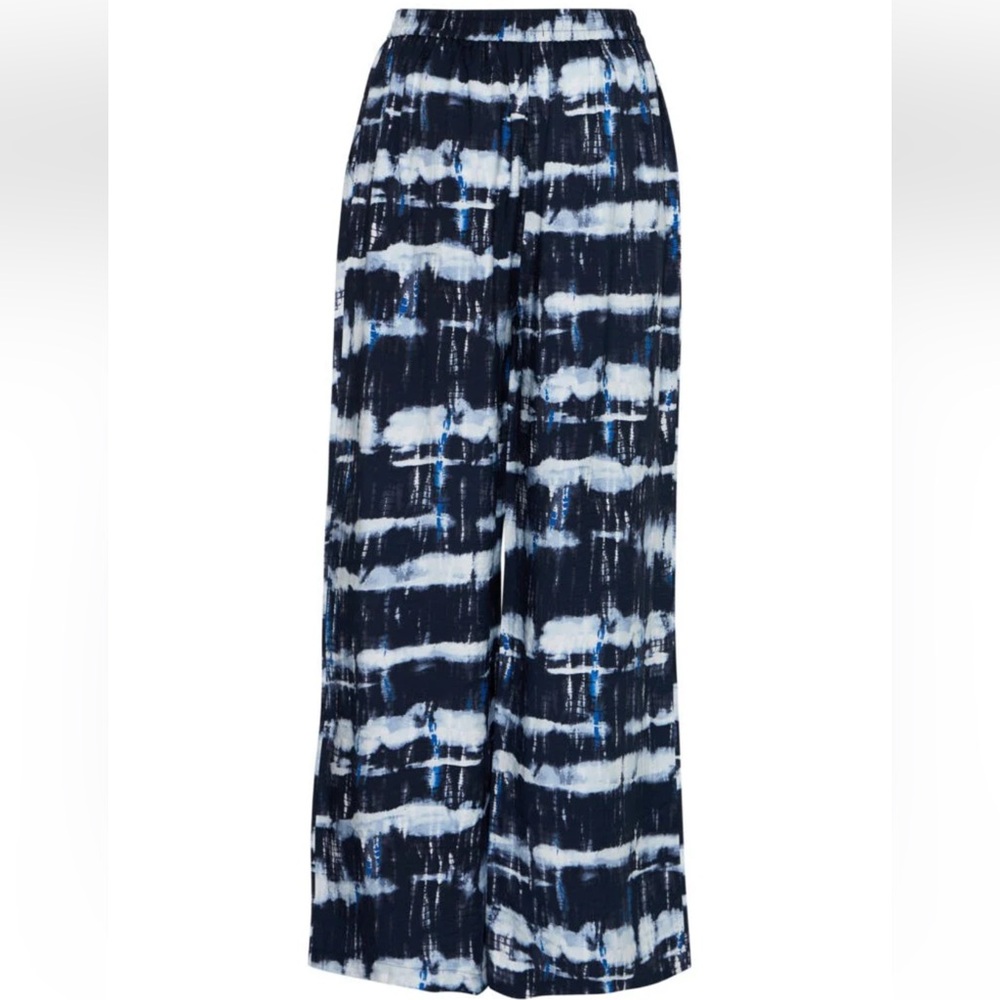 11. ICHI “Kate” Linen blend Stylish Navy and White Tie-Dye Women's Pants NWT - Picture 4 of 10
